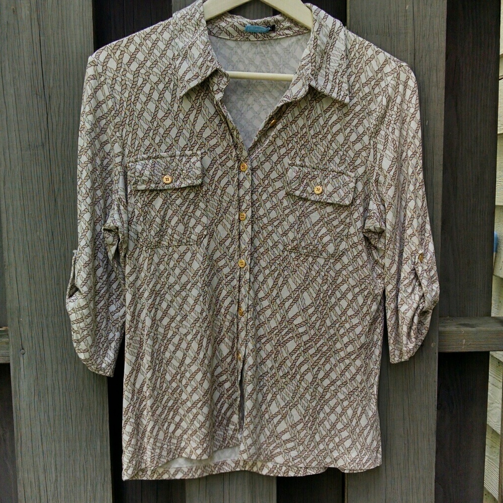 J. McLaughlin gold & white silk blend button down